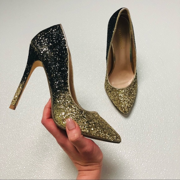 Shoedazzle Teagan Ombre Pump black and gold glitter ombré gradient high heels - Picture 3 of 13